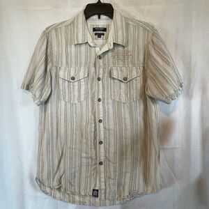 Point Zero Orange Label Mens Striped Linen Button Down Shirt Size M